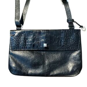 Brighton Black Faux Snakeskin Leather Small Slim Crossbody Purse